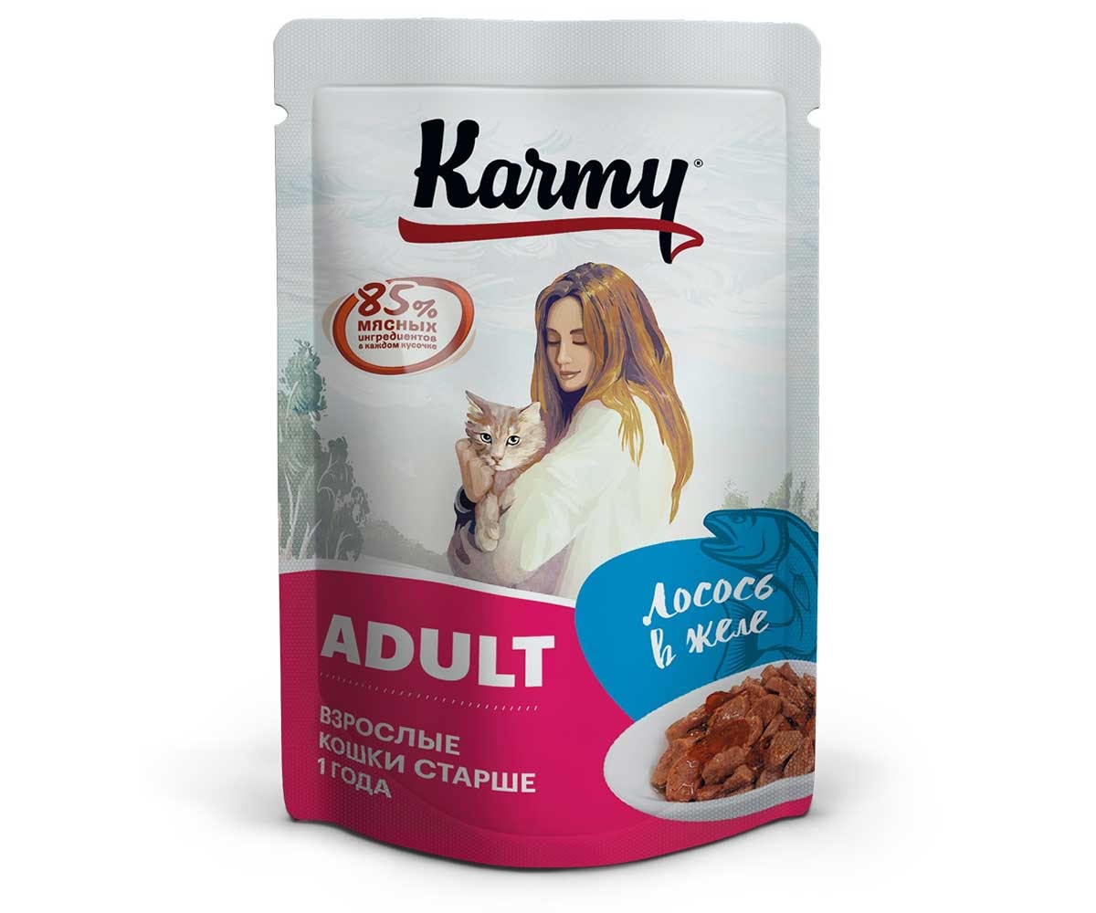 Влажный Корм Karmy (Карми) Для Кошек Лосось в Желе Adult 80г (1*24)