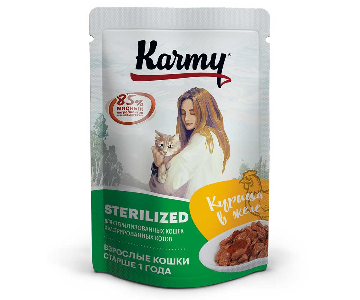 Влажный Корм Karmy (Карми) Для Стерилизованных Кошек Курица в Желе Sterilized 80г (1*24)