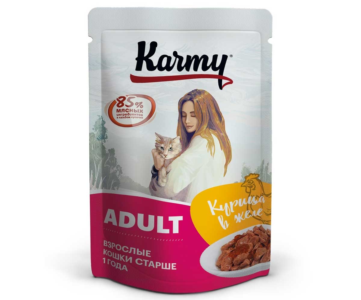 Влажный Корм Karmy (Карми) Для Кошек Курица в Желе Adult 80г (1*24)