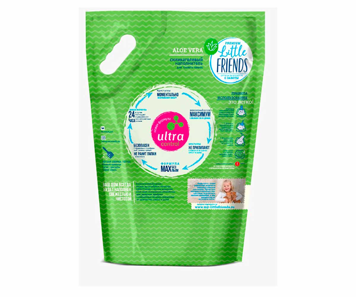 Наполнитель Силикагель Little Friends (Литтл Френдс) Aloe Vera 5л П/М Пакет(1*6)