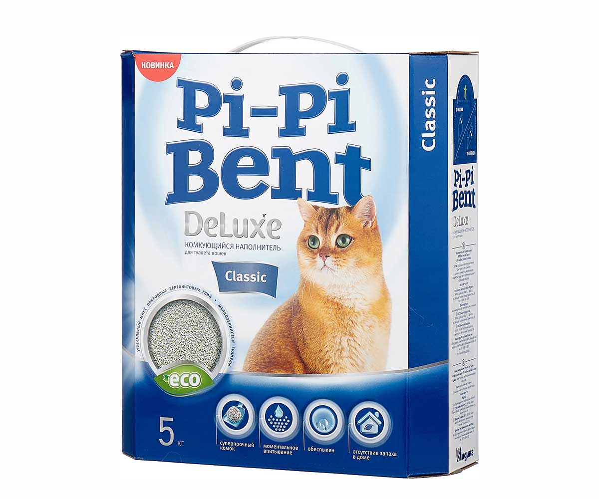 Наполнитель Для Кошачьего Туалета Pi-Pi-Bent (ПиПиБент) Deluxe Classic 5кг Коробка (1*4)