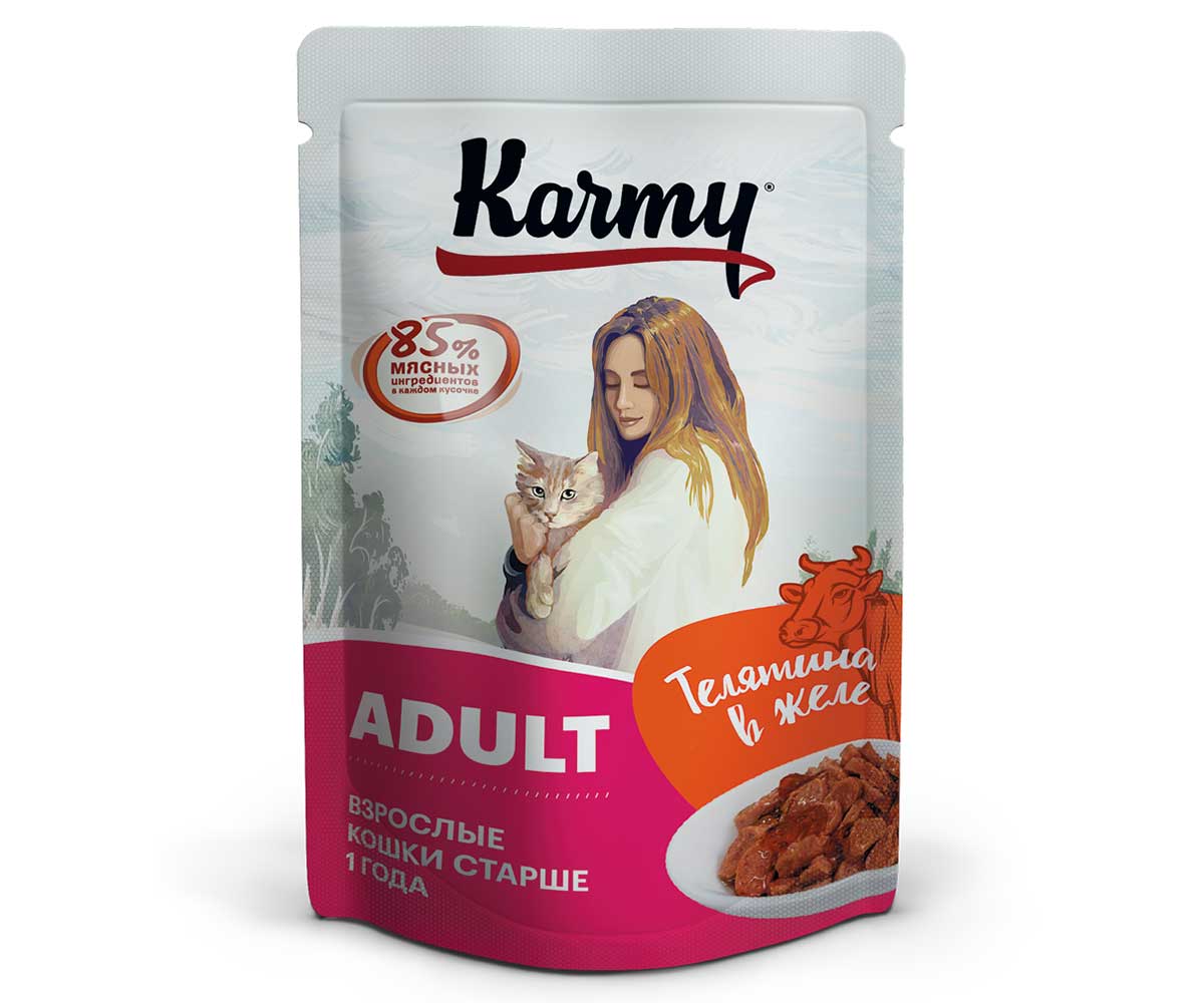 Влажный Корм Karmy (Карми) Для Кошек Телятина в Желе Adult 80г (1*24)