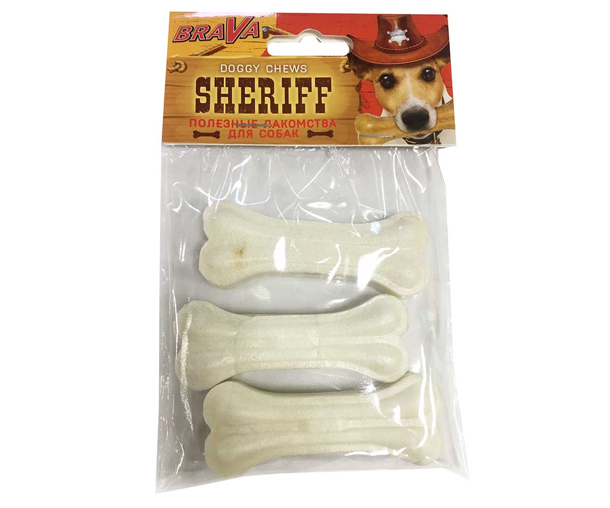 Лакомство Для Собак Brava (Брава) Шериф Sheriff Кость Из Жил Белая 3/7,5см 3шт (1*72)