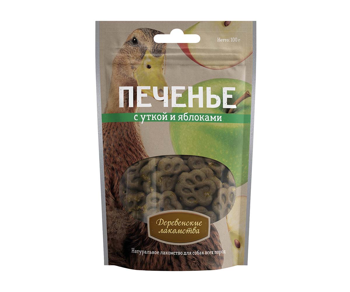 Лакомство Для Собак Деревенские Лакомства Печенье Утка/Яблоко 100г 72504024