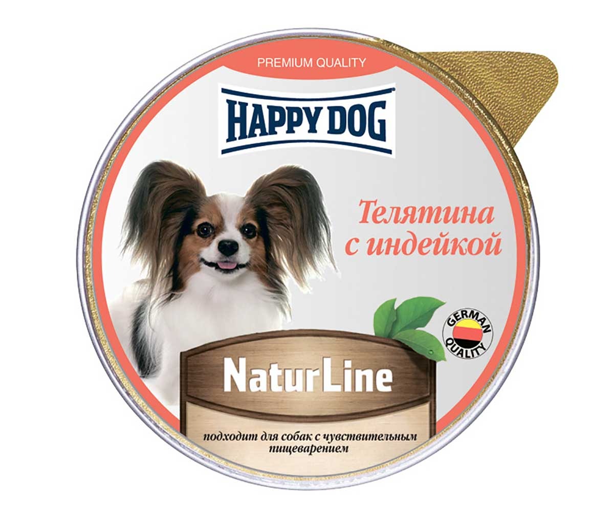 Консервы Для Собак Мелких Пород Happy Dog (Хэппи Дог) Телятина и Индейка Паштет Natur Line 125г 72249