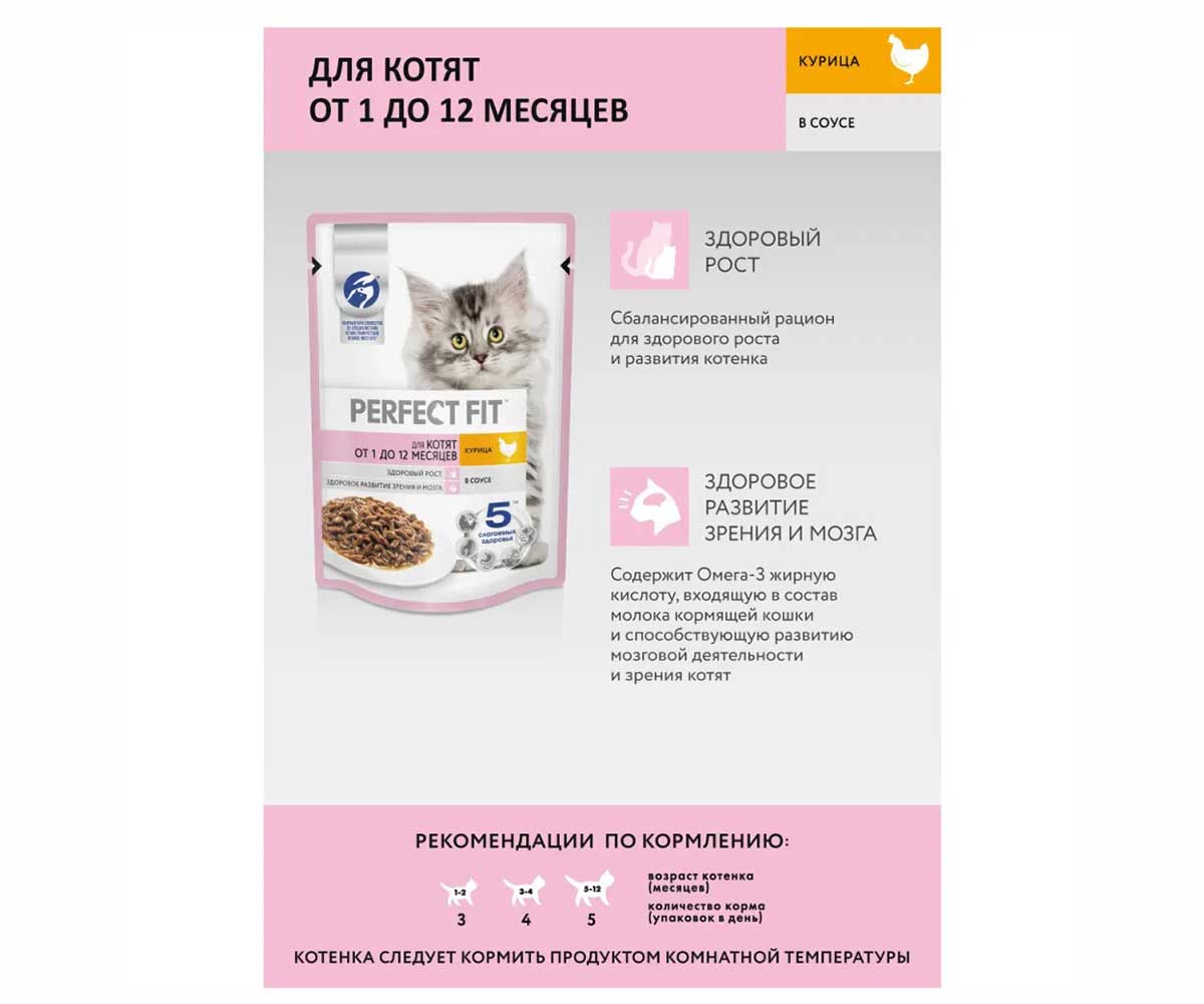 Влажный Корм Perfect Fit (Перфект Фит) Для Котят Курица в Соусе 75г (1*28)