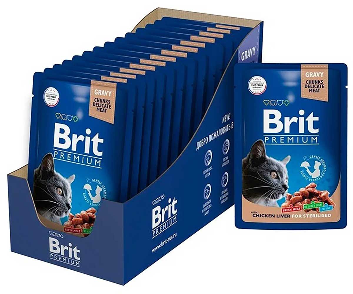 Влажный Корм Brit (Брит) Для Стерилизованных Кошек Куриная Печень в Соусе Premium Cat Chicken Liver For Sterilised 85г 5048885 (1*24)
