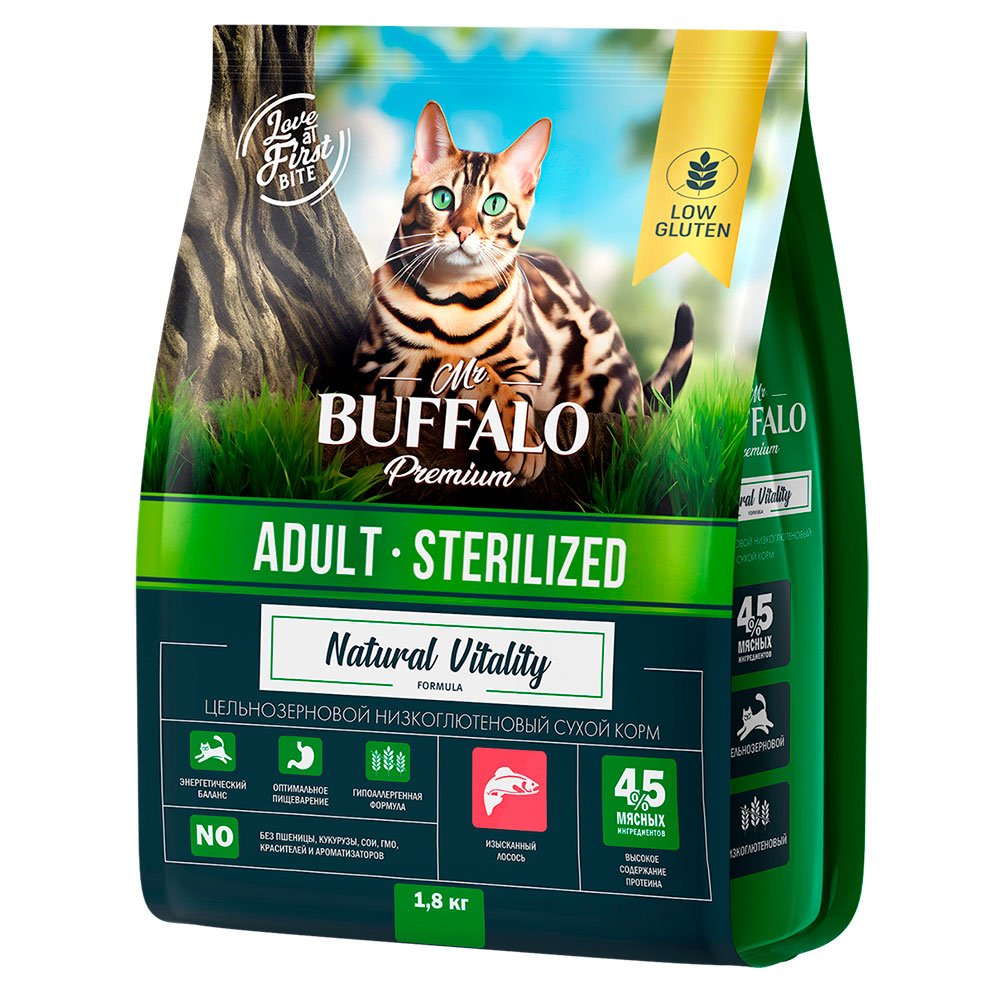 Сухой Корм Mr.Buffalo (Мистер Буффало) Для Стерилизованных Кошек Лосось Adult Sterilized 1,8кг B119