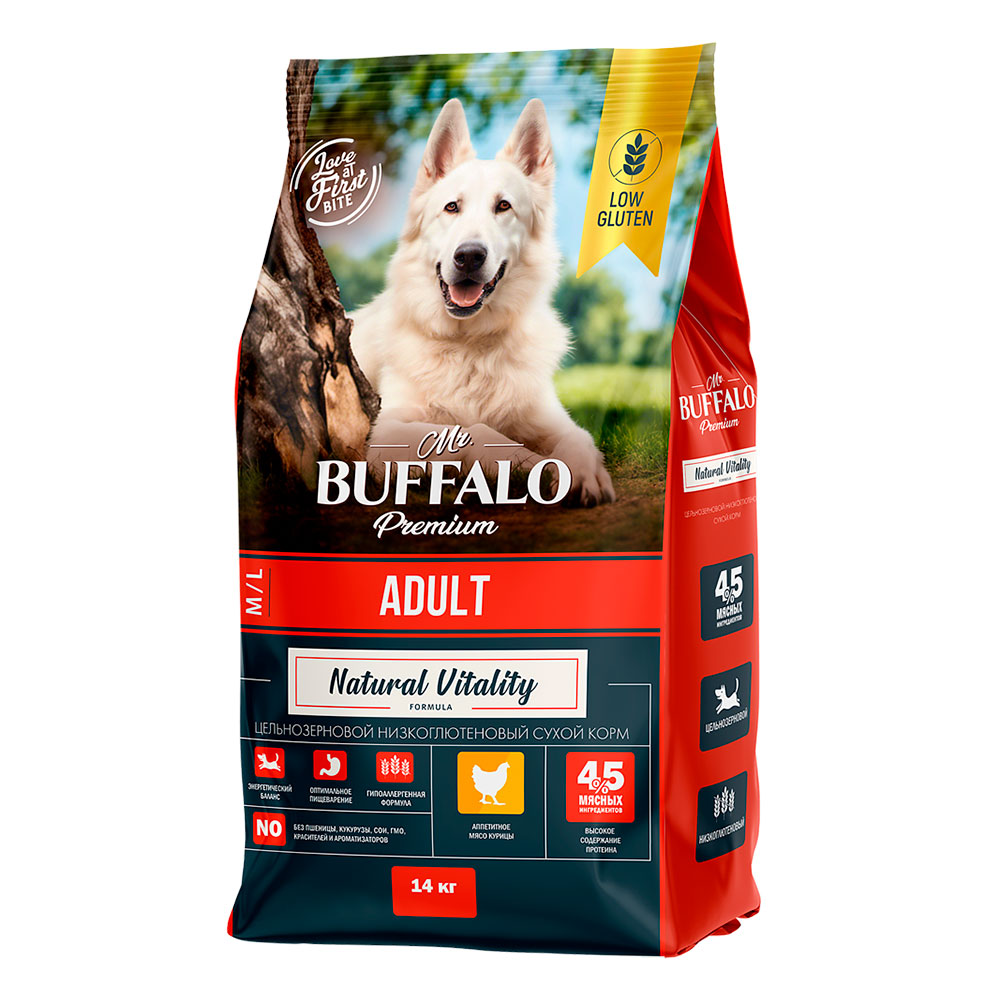 Сухой Корм Mr.Buffalo (Мистер Буффало) Для Собак Средних и Крупных Пород Курица Adult M/L 14кг B130