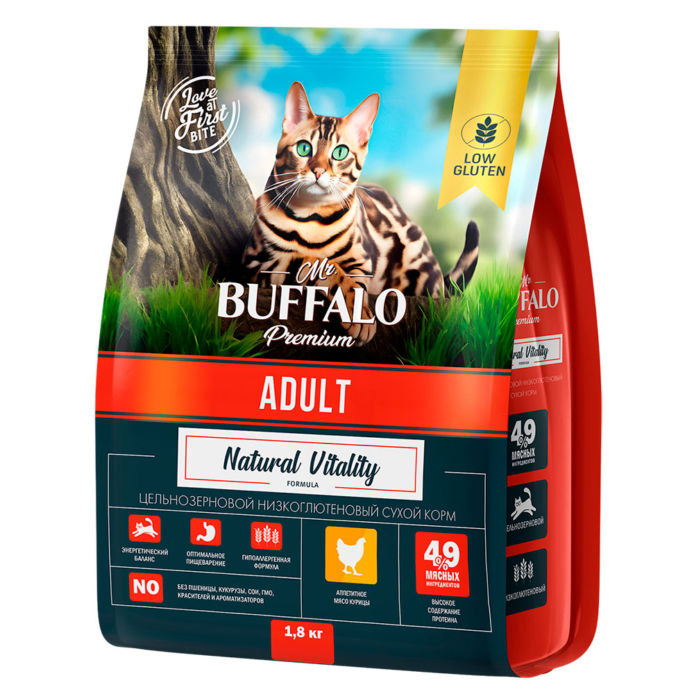 Сухой Корм Mr.Buffalo (Мистер Буффало) Для Кошек Курица Adult 1,8кг B105