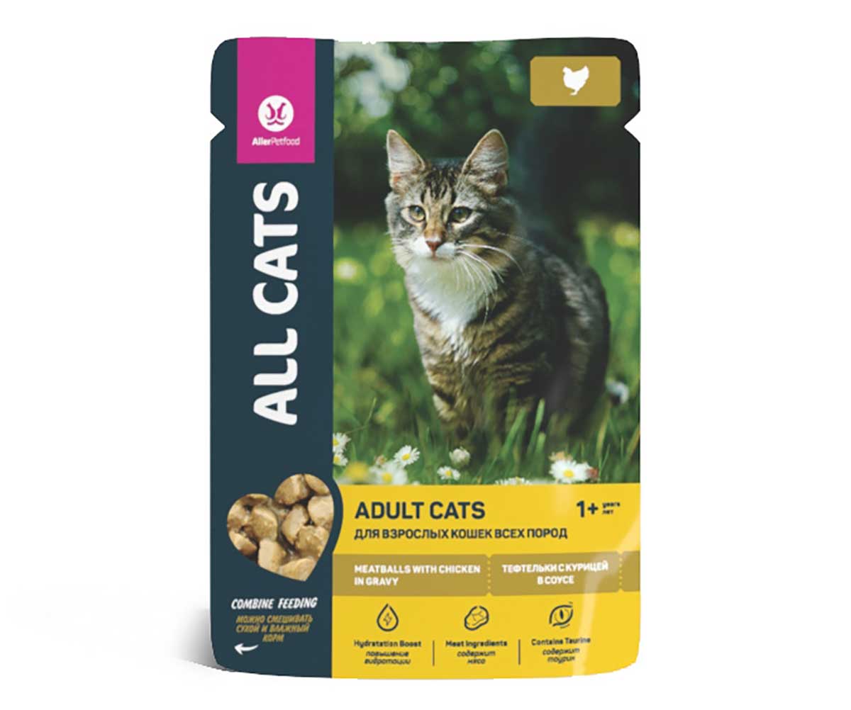 Влажный Корм All Cats (Олл Кэтс) Для Кошек Тефтельки Курица в Соусе 85г (1*28)