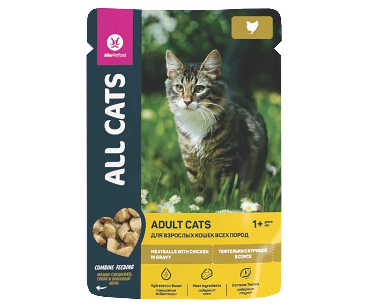 Влажный Корм All Cats (Олл Кэтс) Для Стерилизованных Кошек Тефтельки Курица в Соусе 85г (1*28)