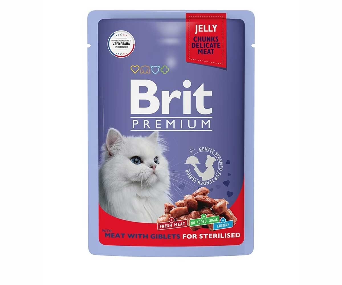 Влажный Корм Brit (Брит) Для Стерилизованных Кошек Мясное Ассорти Потрошки Premium 85г (1*24) 5050222