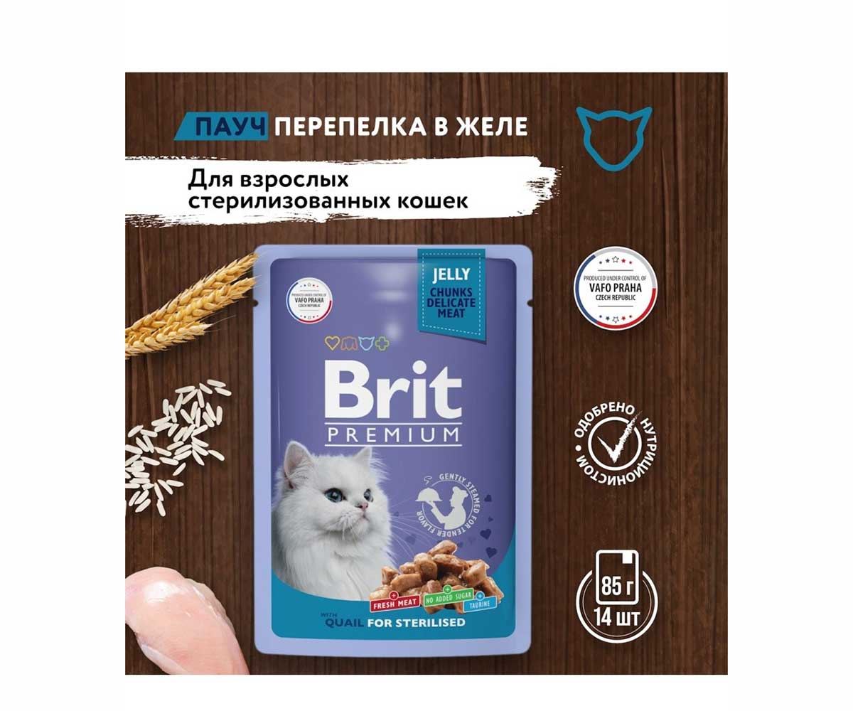 Влажный Корм Brit (Брит) Для Стерилизованных Кошек Перепелка в Желе Premium 85г (1*24) 5050215