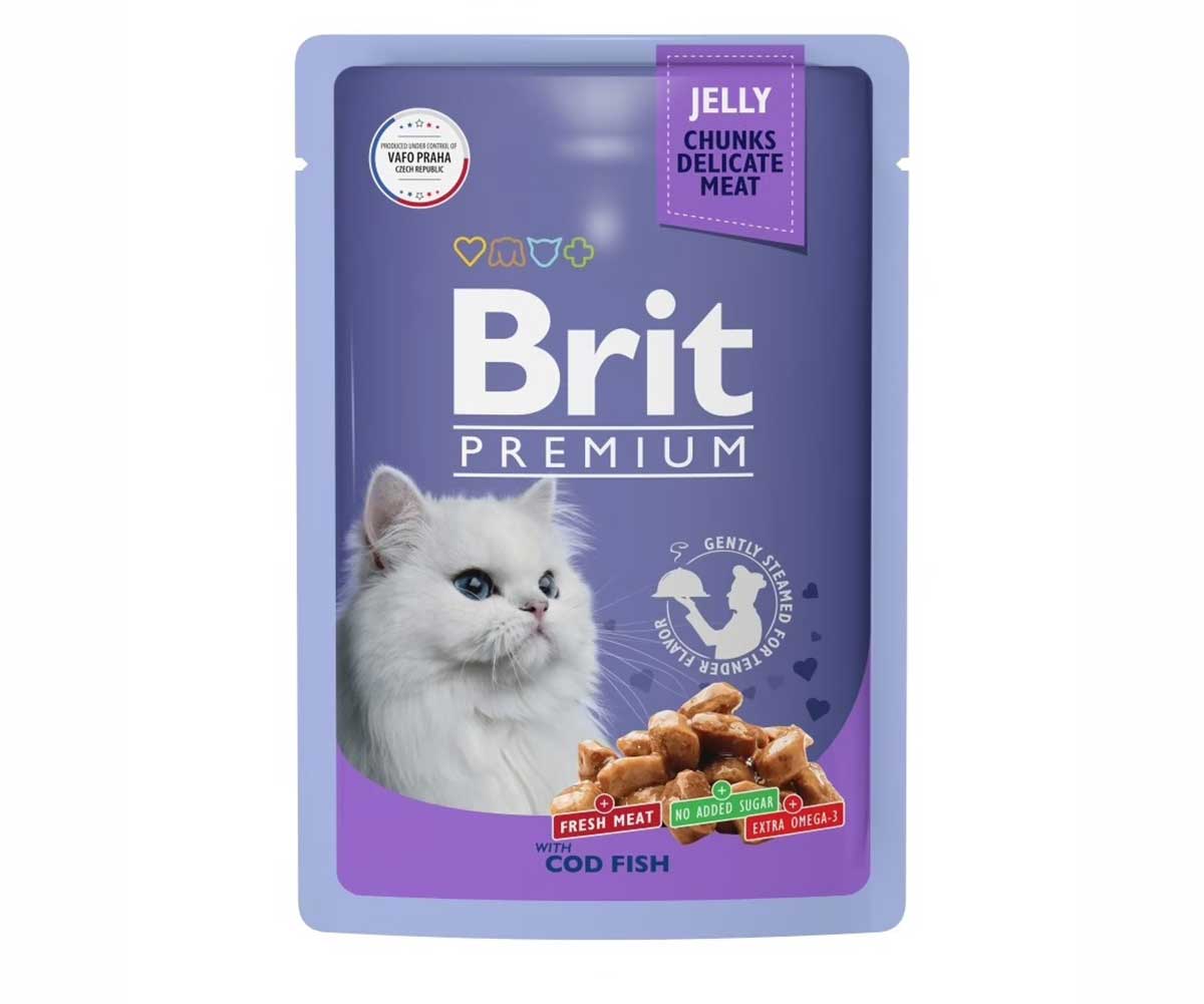 Влажный Корм Brit (Брит) Для Кошек Треска в Желе (1*24) Premium 85г 5050178
