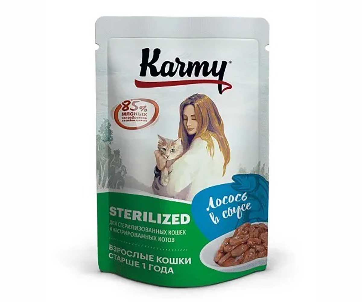 Влажный Корм Karmy (Карми) Для Стерилизованных Кошек Лосось в Соусе 80г (1*24) 7826