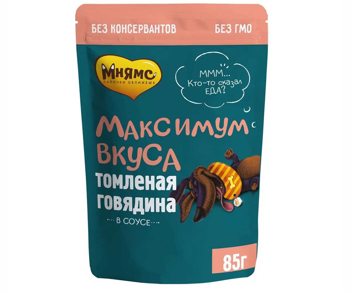 Влажный Корм Мнямс Для Собак  Говядина Томленая в Соусе Максимум Вкуса 85г
