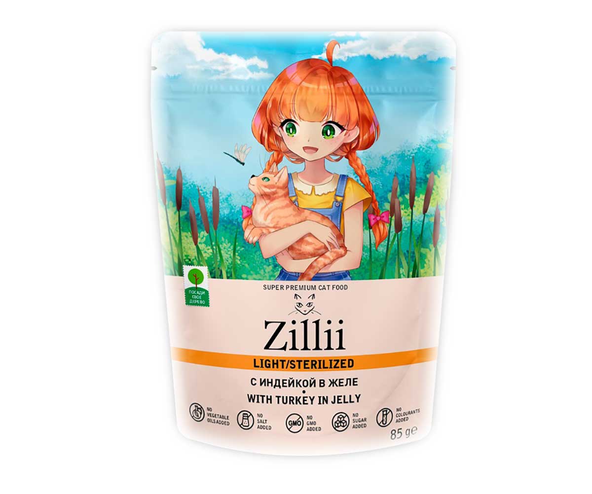 Влажный Корм Zillii (Зилли) Для Стерилизованных Кошек Индейка в Желе Sterilized/Light Cat Turkey 85г 5657053 (1*22)