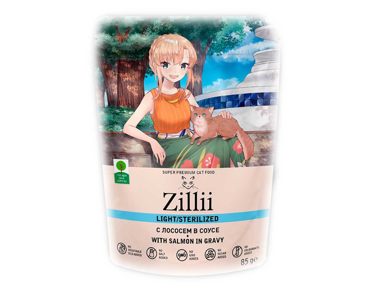 Влажный Корм Zillii (Зилли) Для Стерилизованных Кошек Лосось в Соусе Sterilized/Light Cat Salmon 85г 5657055 (1*22)