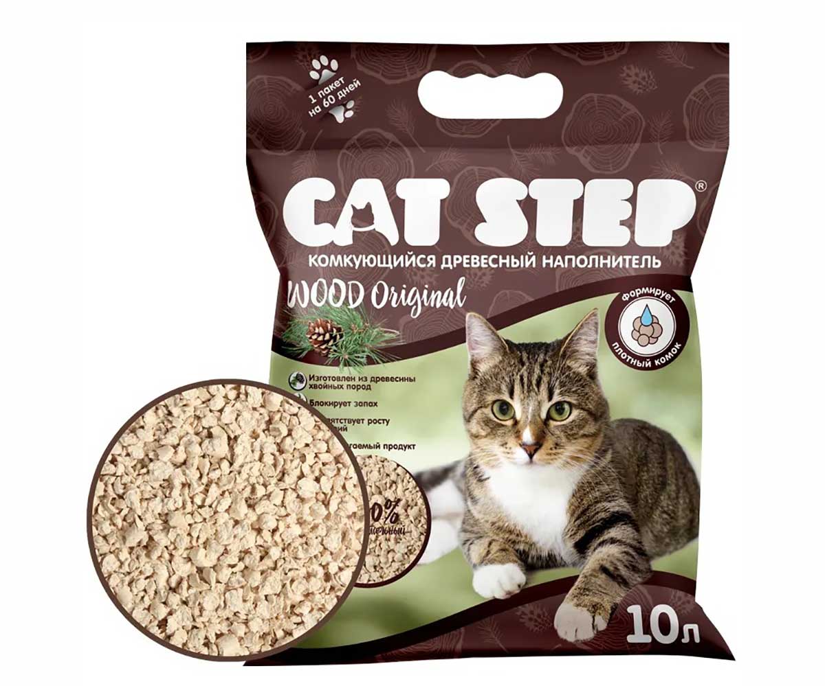 Наполнитель Cat Step (Кэт Степ) Wood Original Комкующийся Растительный 10л 20323003