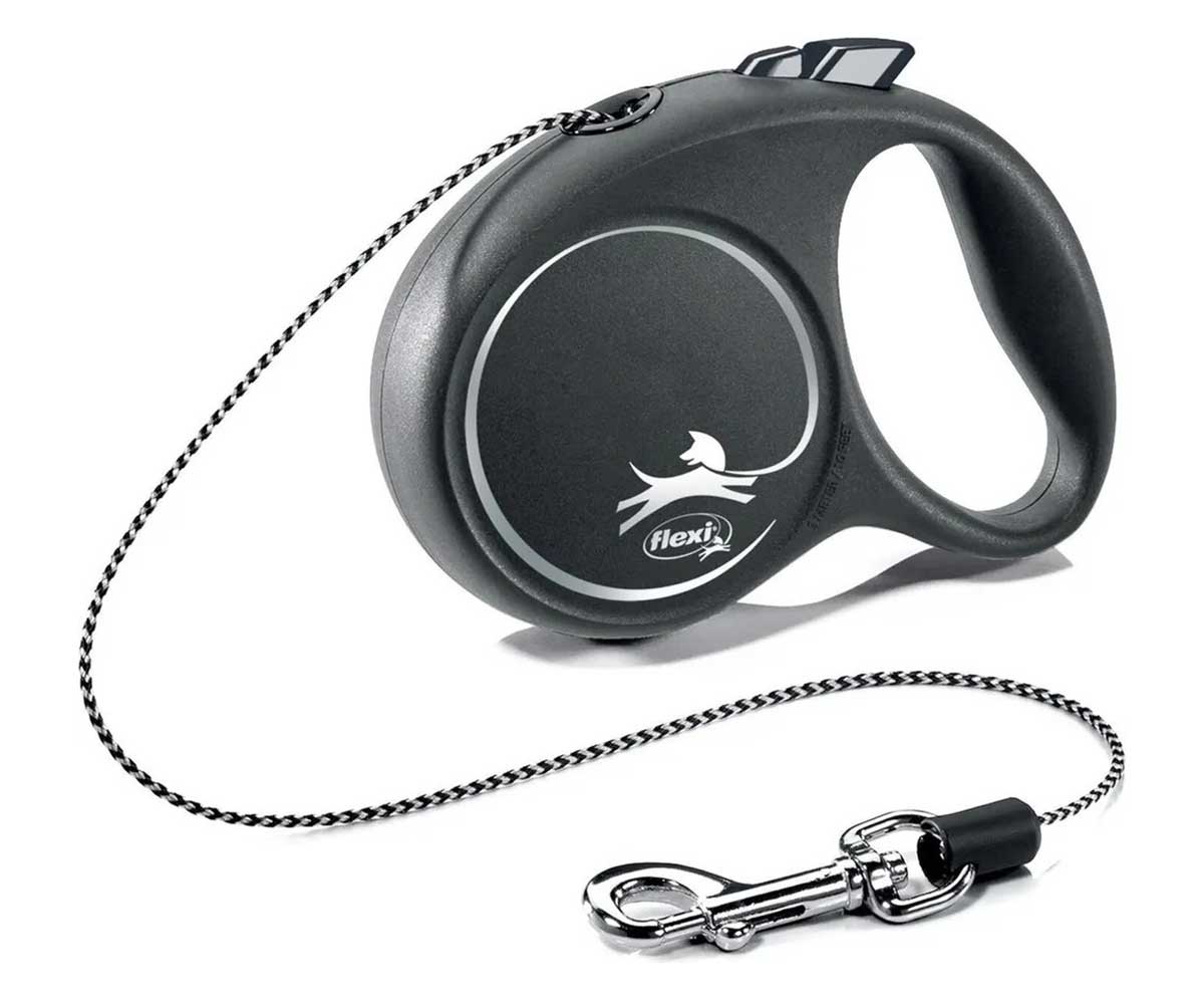 Рулетка Для Кошек и Собак Мелких Пород Flexi (Флекси) Black Design Xs 3м До 8кг Трос Черный и Серебро