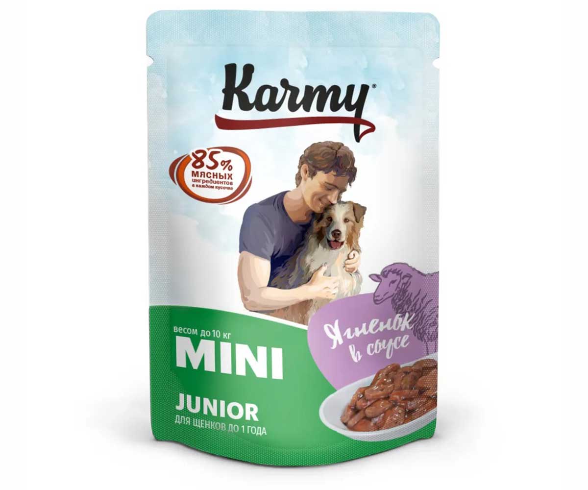 Влажный Корм Karmy (Карми) Для Щенков Мелких Пород Ягненок в Соусе Mini Junior 80г 7931