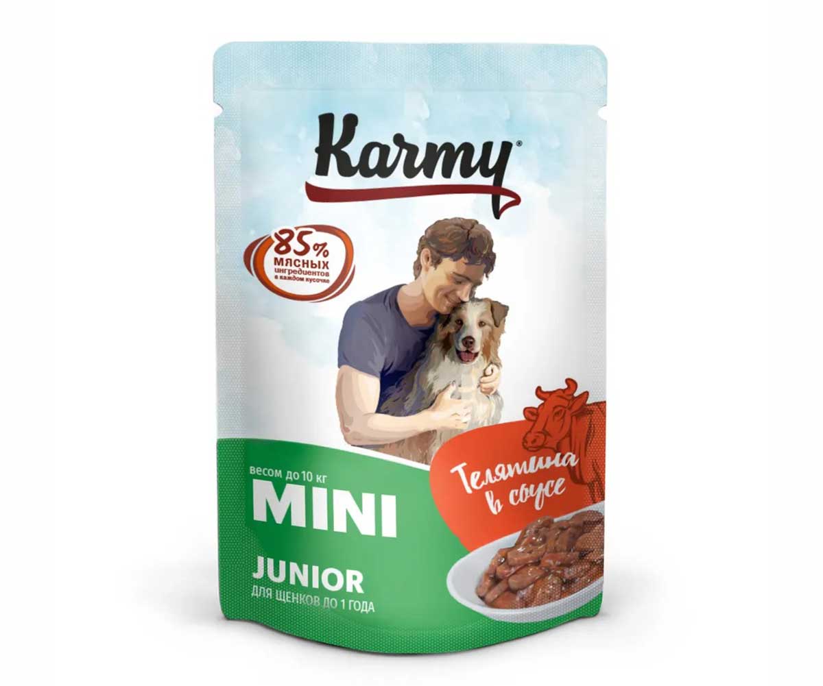 Влажный Корм Karmy (Карми) Для Щенков Мелких Пород Телятина в Соусе Mini Junior 7930