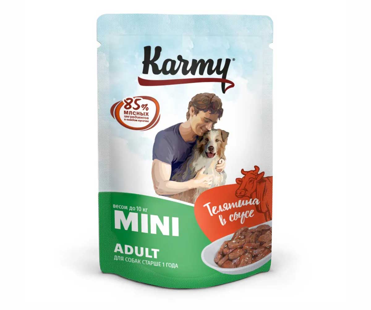Влажный Корм Karmy (Карми) Для Собак Мелких Пород Телятина в Соусе Mini Adult 80г 7927