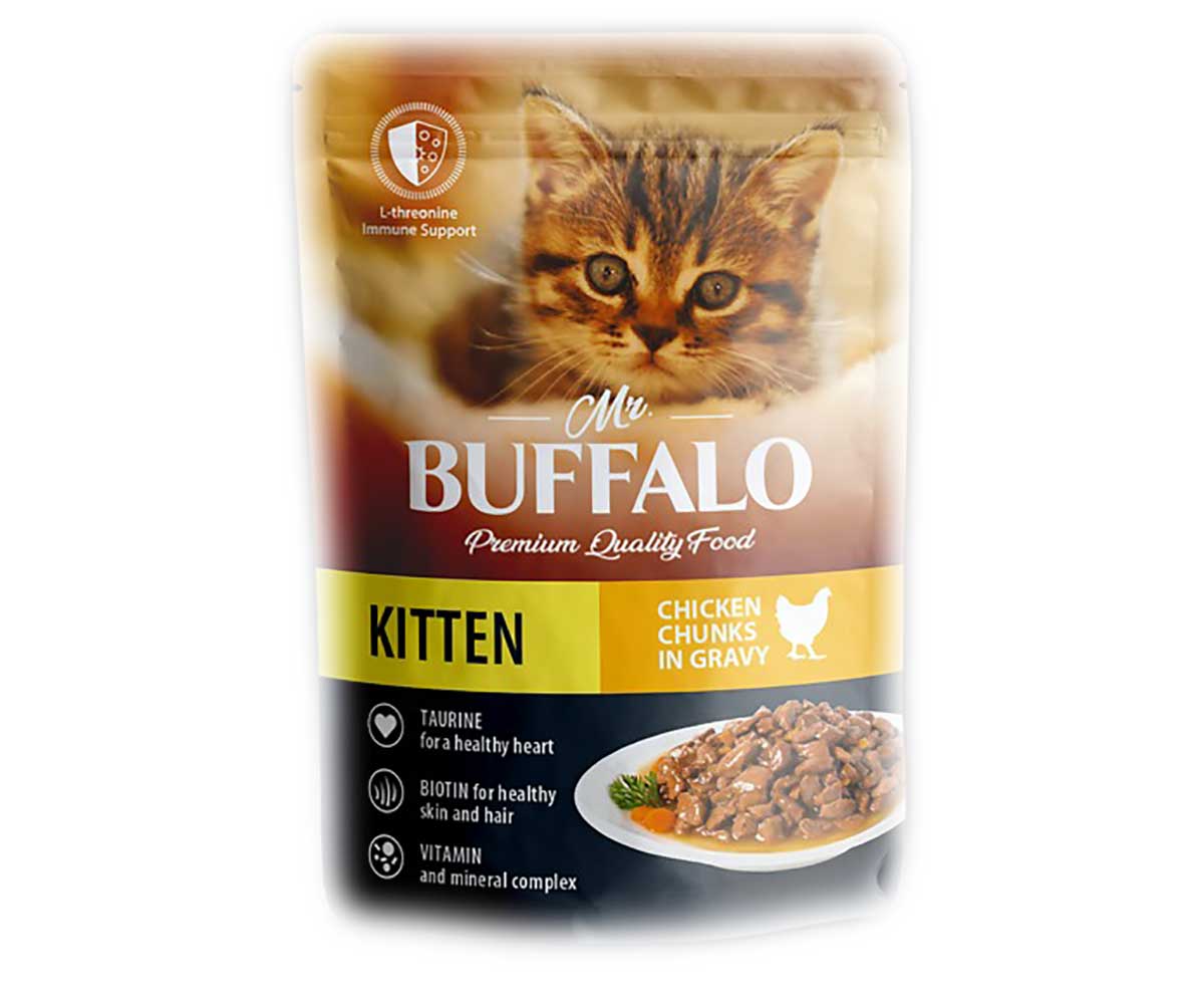 Влажный Корм Mr.Buffalo (Мистер Буффало) Для Котят Нежный Цыпленок в Соусе Kitten 85г (1*28) B309