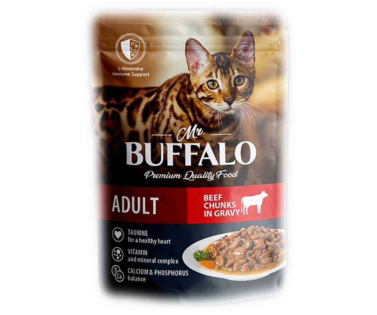 Влажный Корм Mr.Buffalo (Мистер Буффало) Для Кошек Говядина в Соусе Adult 85г (1*28) B302