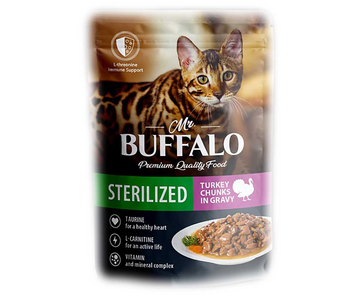 Влажный Корм Mr.Buffalo (Мистер Буффало) Для Стерилизованных Кошек Индейка в Соусе Adult Sterilized 85г (1*28) B307