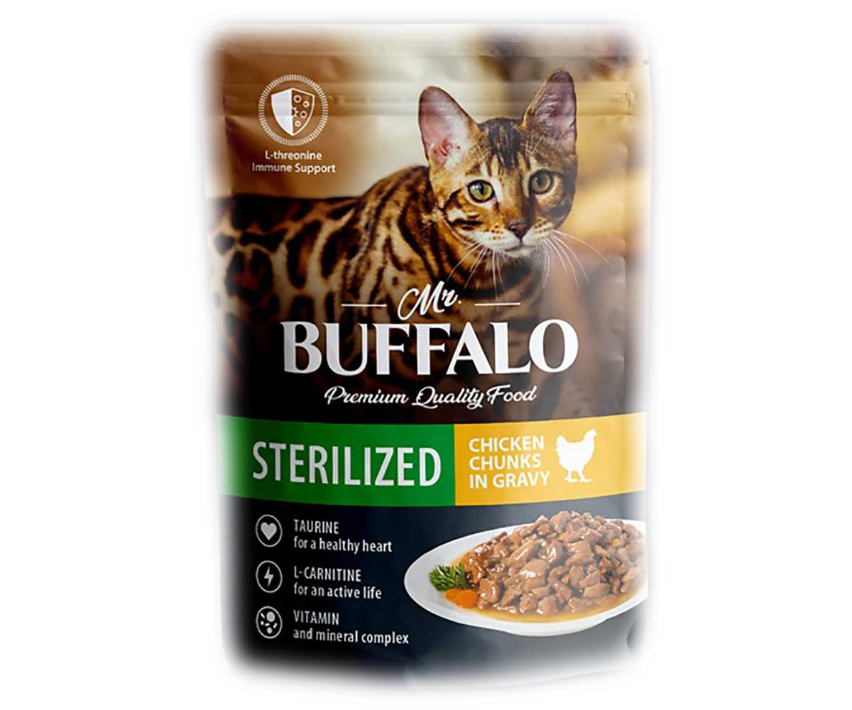 Влажный Корм Mr.Buffalo (Мистер Буффало) Для Стерилизованных Кошек Цыпленок в Соусе Adult Sterilized 85г (1*28) B305