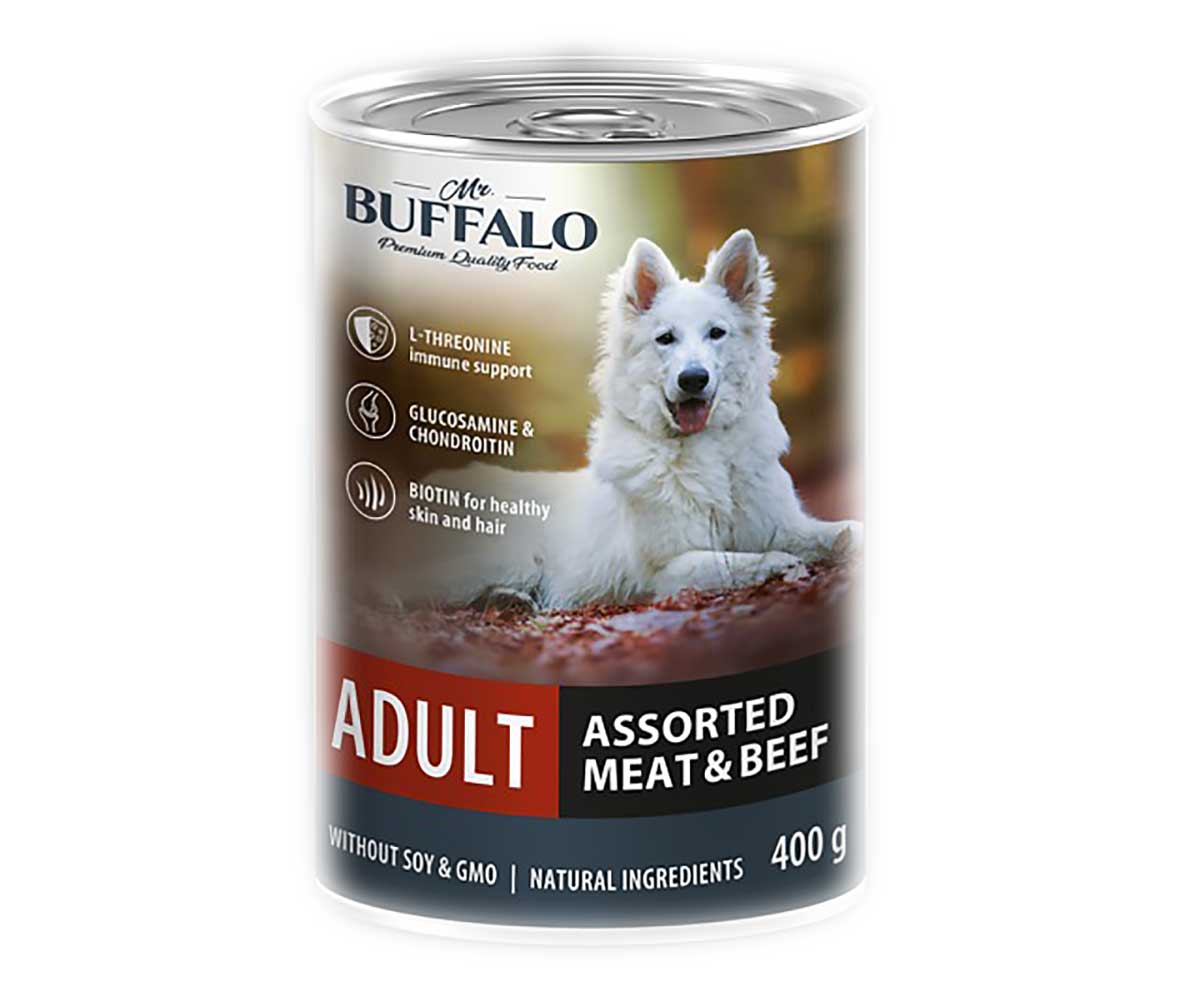 Консервы Mr.Buffalo (Мистер Буффало) Для Собак Мясное Ассорти и Говядина Adult 400г (1*9) B406