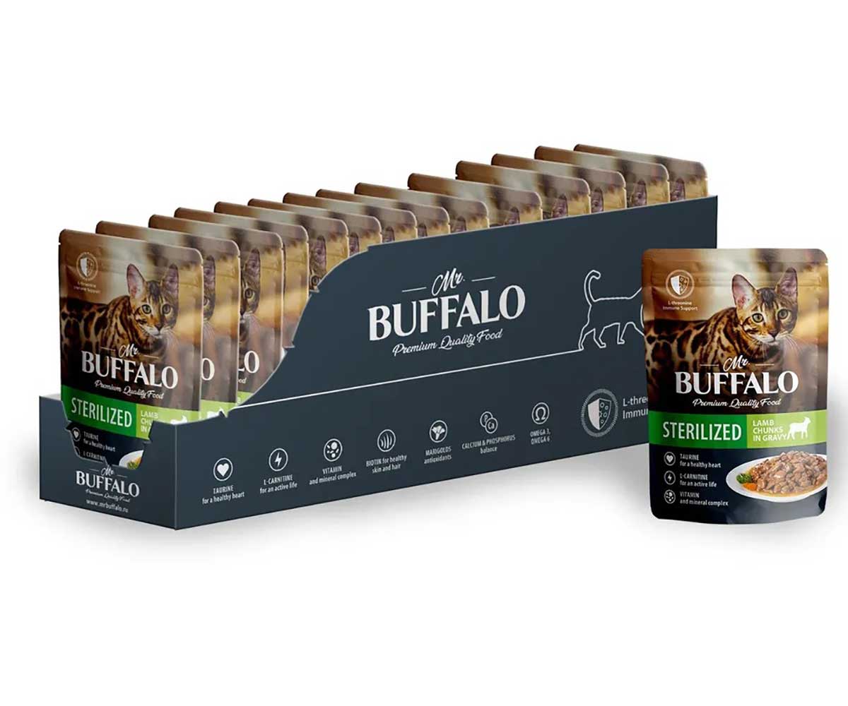 Влажный Корм Mr.Buffalo (Мистер Буффало) Для Стерилизованных Кошек Ягненок в Соусе Adult Sterilized 85г (1*28) B308