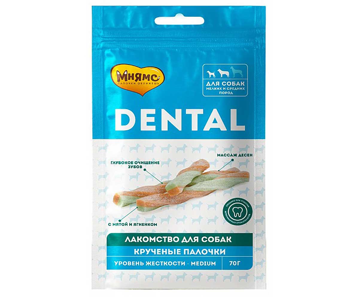 Лакомство Мнямс Dental Для Собак Крученые Палочки Ягненок и Мята 70г