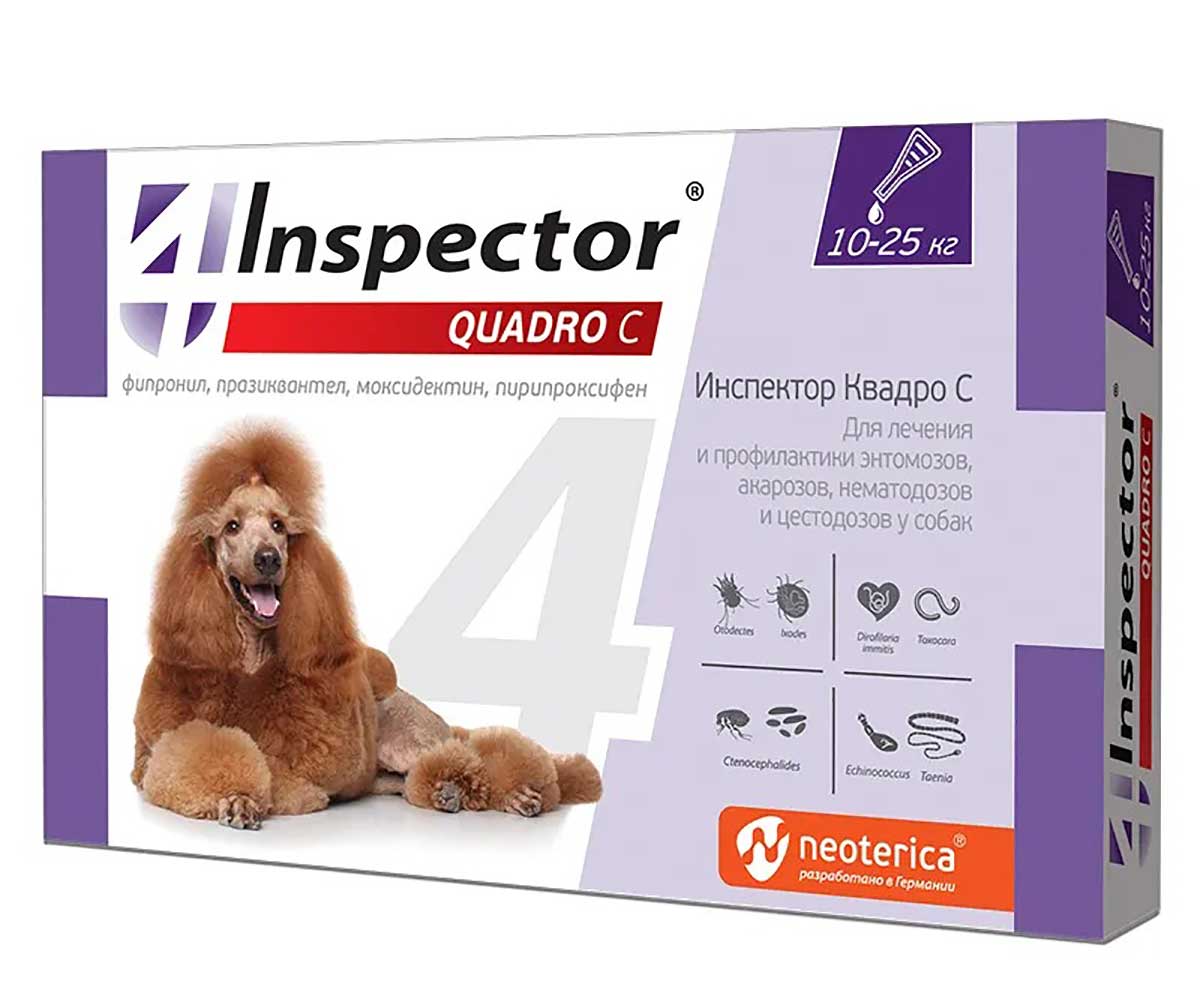 Inspector Quadro (Инспектор Куадро) Капли Против Внешних и Внутренних Паразитов Для Собак 10-25кг 3шт I316