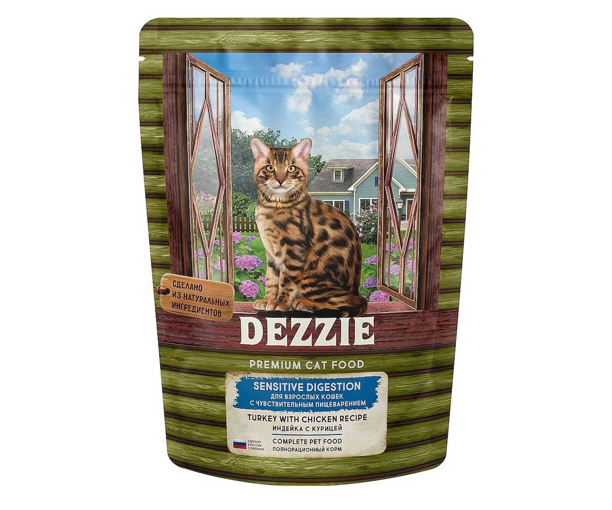 Сухой Корм Dezzie (Деззи) Для Кошек с Чувствительным Пищеварением Индейка и Курица Sensitive Digestion Cat 400г  5659120