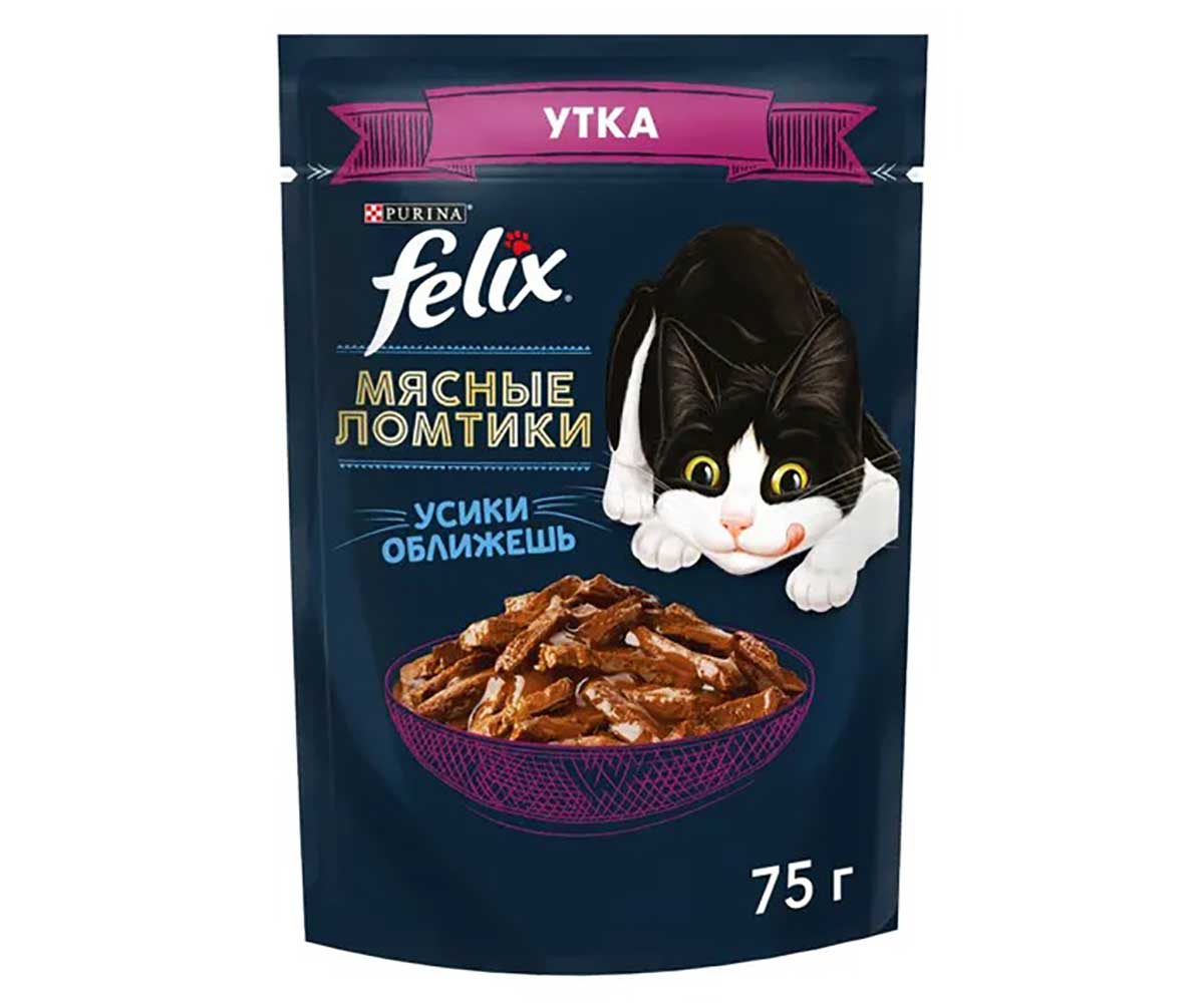 Влажный Корм Felix (Феликс) Мясные Ломтики Утка 26 Штук в Блоке 75г (1*1)