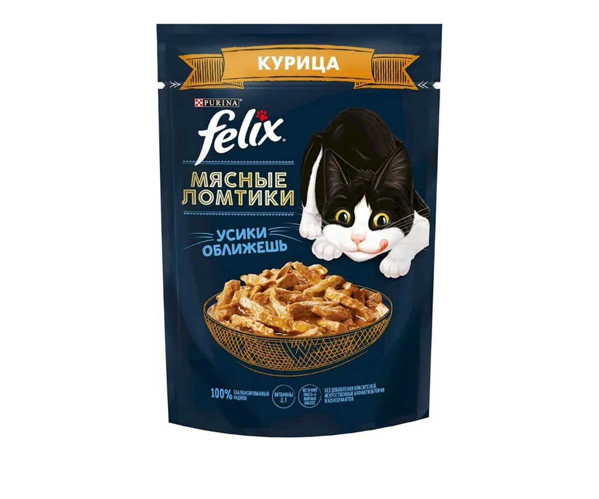 Влажный Корм Felix (Феликс) Мясные Ломтики Курица 26 Штук в Блоке 75г (1*1)