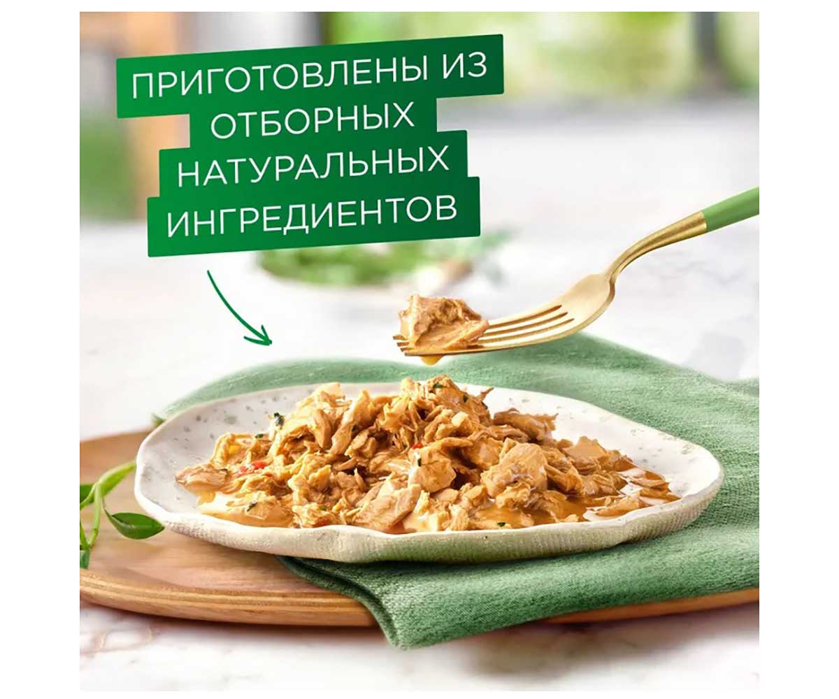 Влажный Корм Гурмэ Для Кошек Натуральные Рецепты Лосось и Зеленая Фасоль 26 Шт В Блоке 75г (1*1)