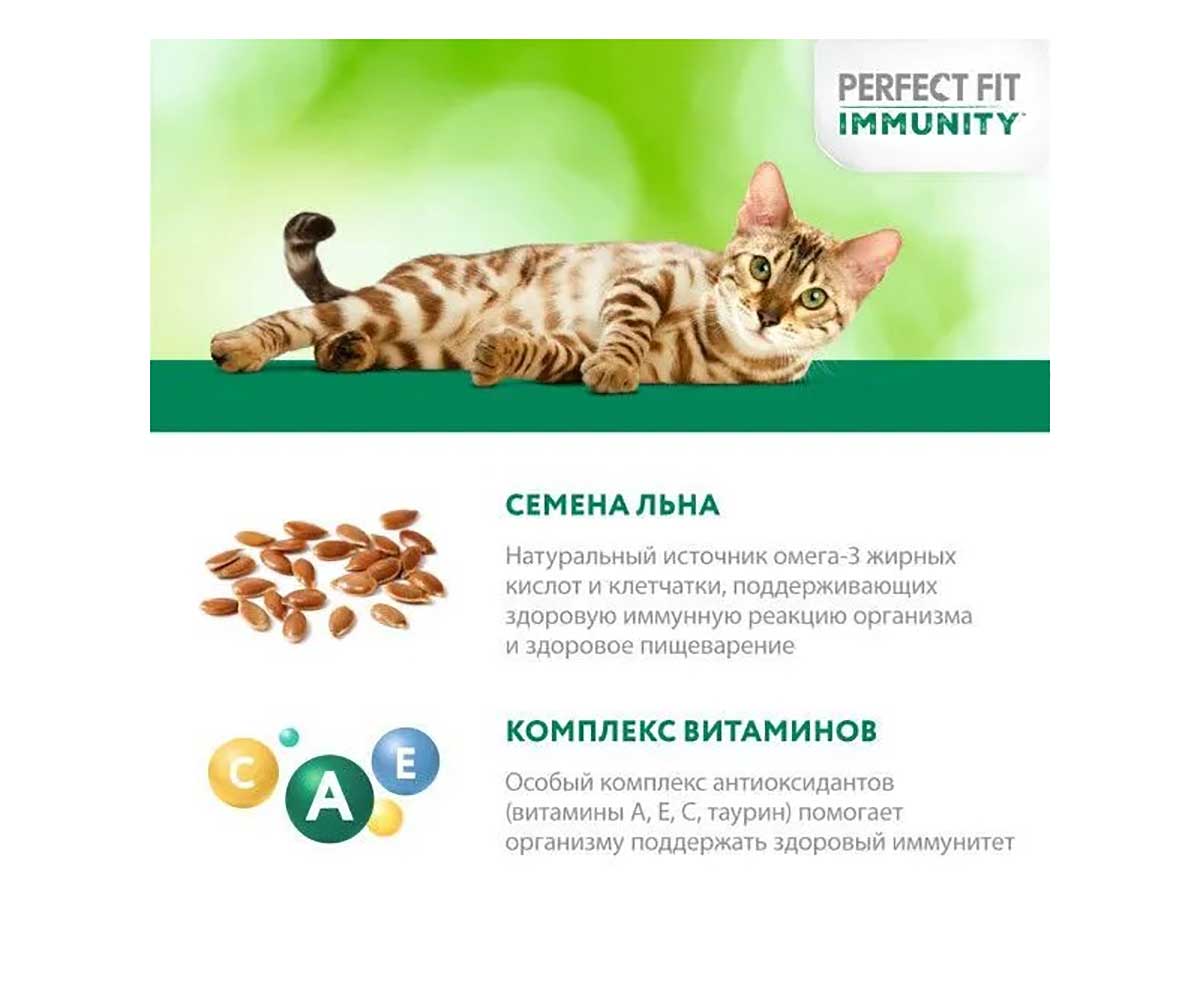 Влажный Корм Perfect Fit (Перфект Фит) Для Кошек Иммунитет Говядина и Лен 75г (1*28)