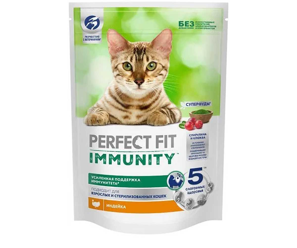 Сухой Корм Perfect Fit (Перфект Фит) Для Кошек Иммунитет Индейка, Спирулина и Клюква 580г (1*12)