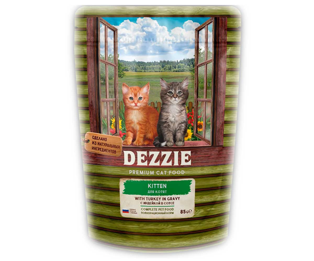 Влажный Корм Dezzie (Деззи) Для Котят Индейка в Соусе Kitten Turkey 85г 5657070 (1*22)
