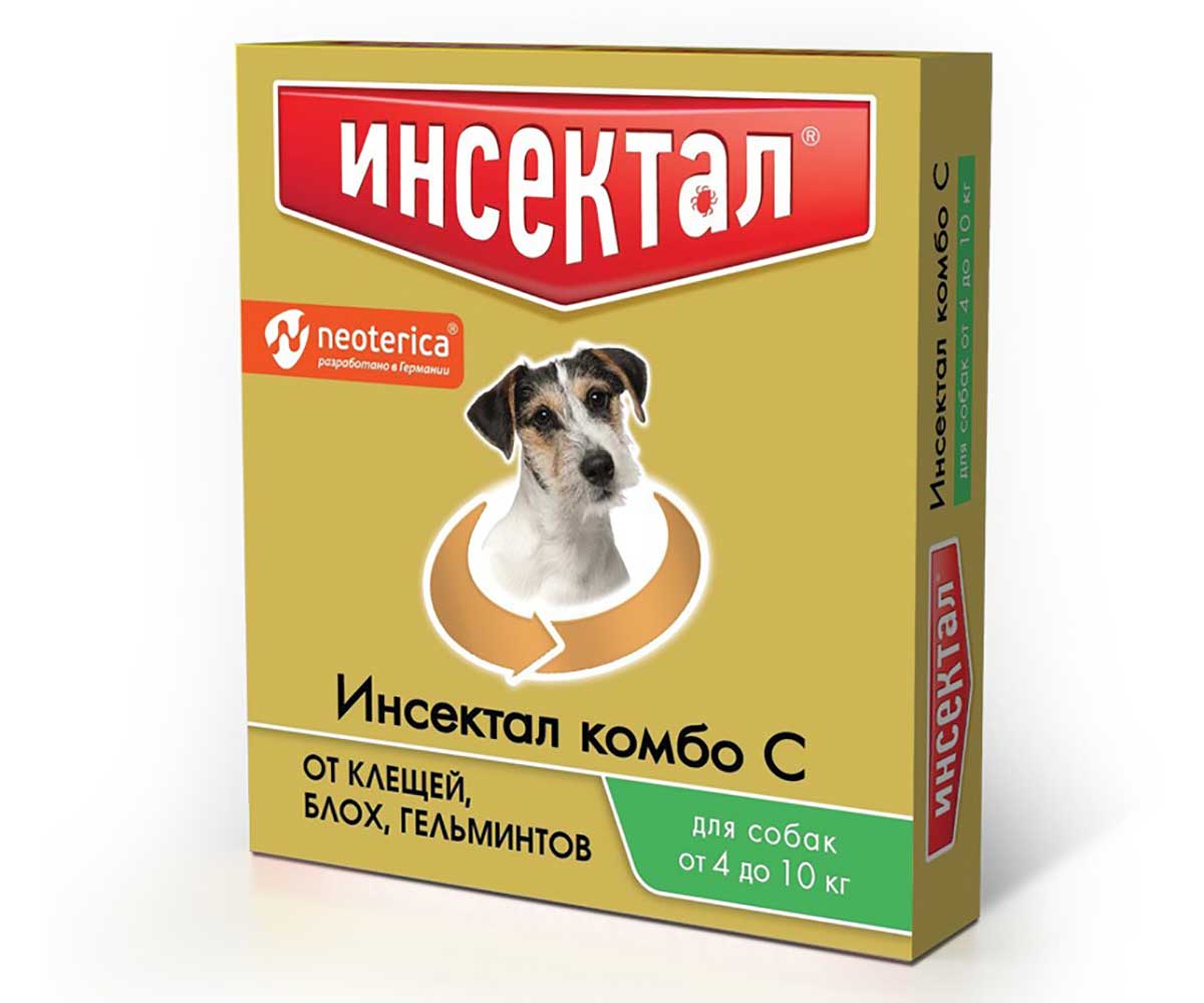Инсектал Комбо Капли Для Собак 4-10кг Против Клещей, Блох и Гельминтов  N204