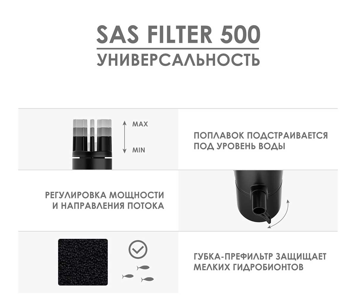 Скиммер Aquael (Акваэль) Sas Filter 500 Поверхностный 129896