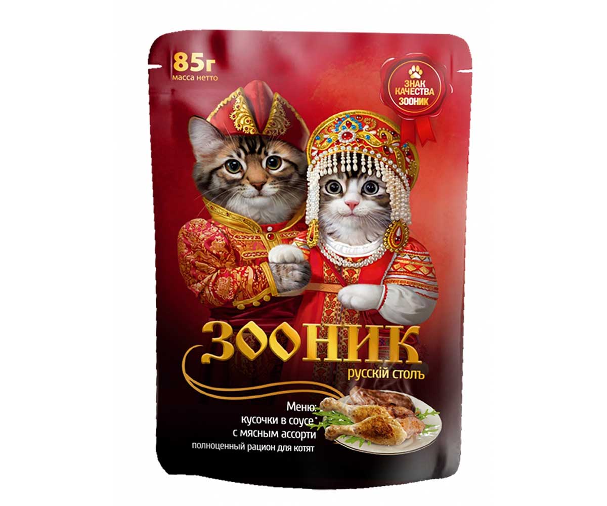 Влажный Корм Зооник Для Котят Мясное Ассорти в Соусе 85г (1*24)