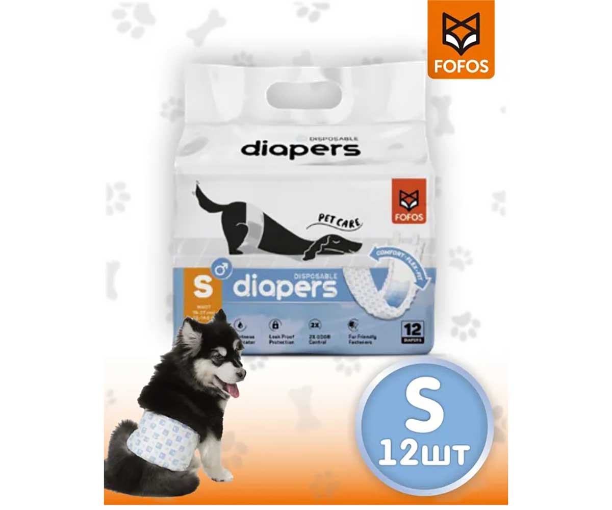 Подгузники Fofos (Фофос) Впитывающие Для Кобелей S 19-37см 12шт Dcf18573