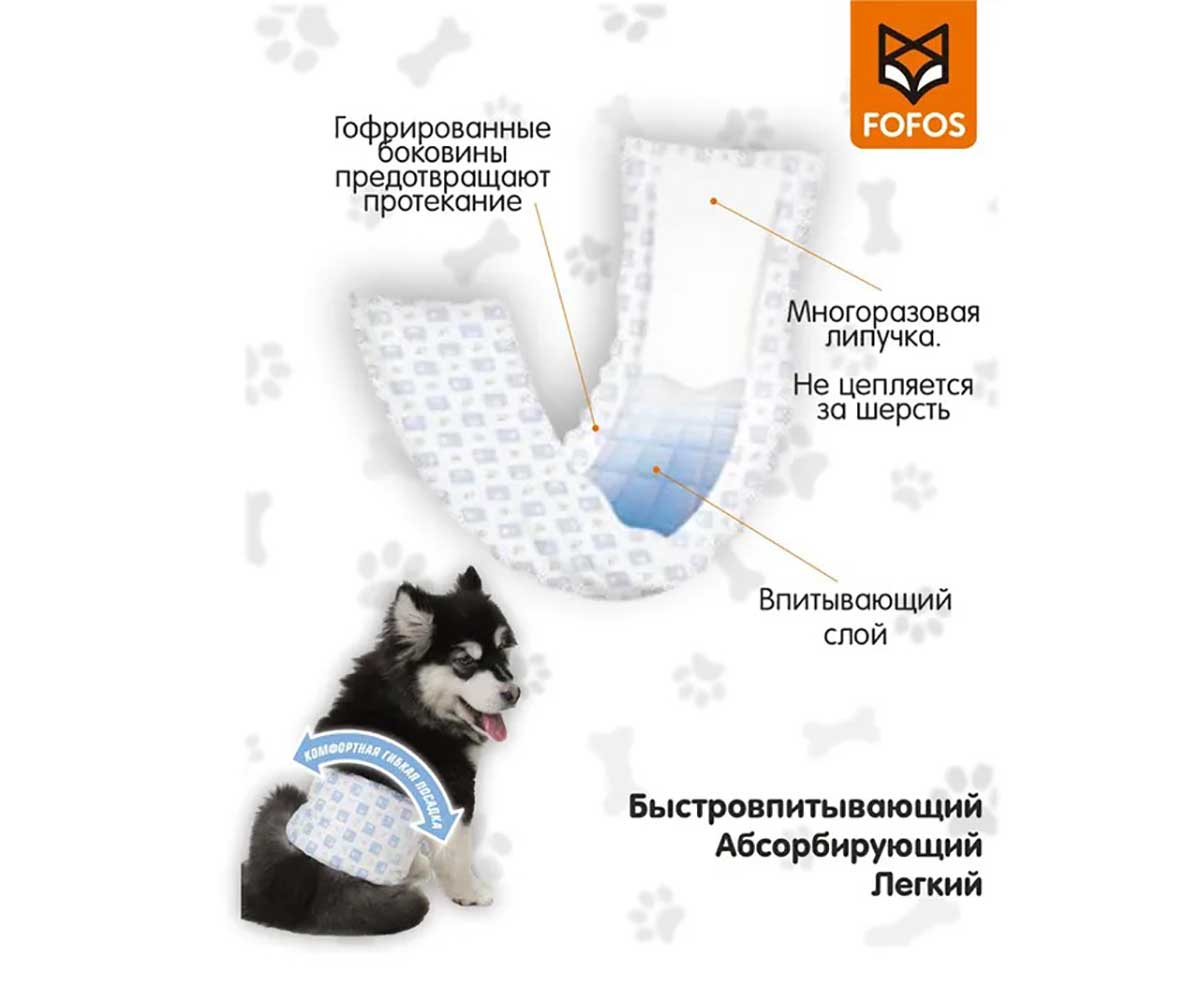 Подгузники Fofos (Фофос) Впитывающие Для Кобелей M 24-41см 10шт Dcf18574