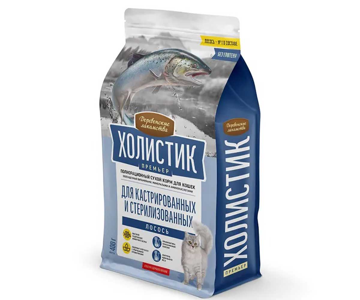 Сухой Корм Деревенские Лакомства Для Стерилизованных Кошек Лосось Холистик Премьер 400г 79213232