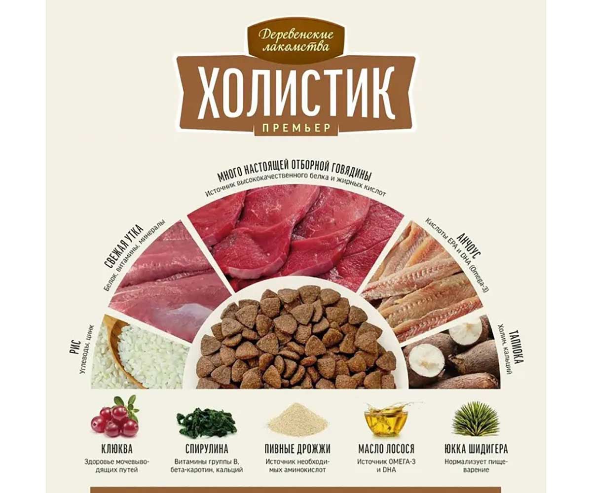Сухой Корм Деревенские Лакомства Для Стерилизованных Кошек Говядина Холистик Премьер 2кг 79213195